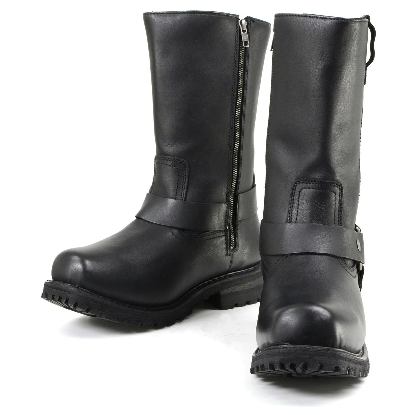 Men’s Black Leather11-inch Wide Width Waterproof Harness Square Toe Boots