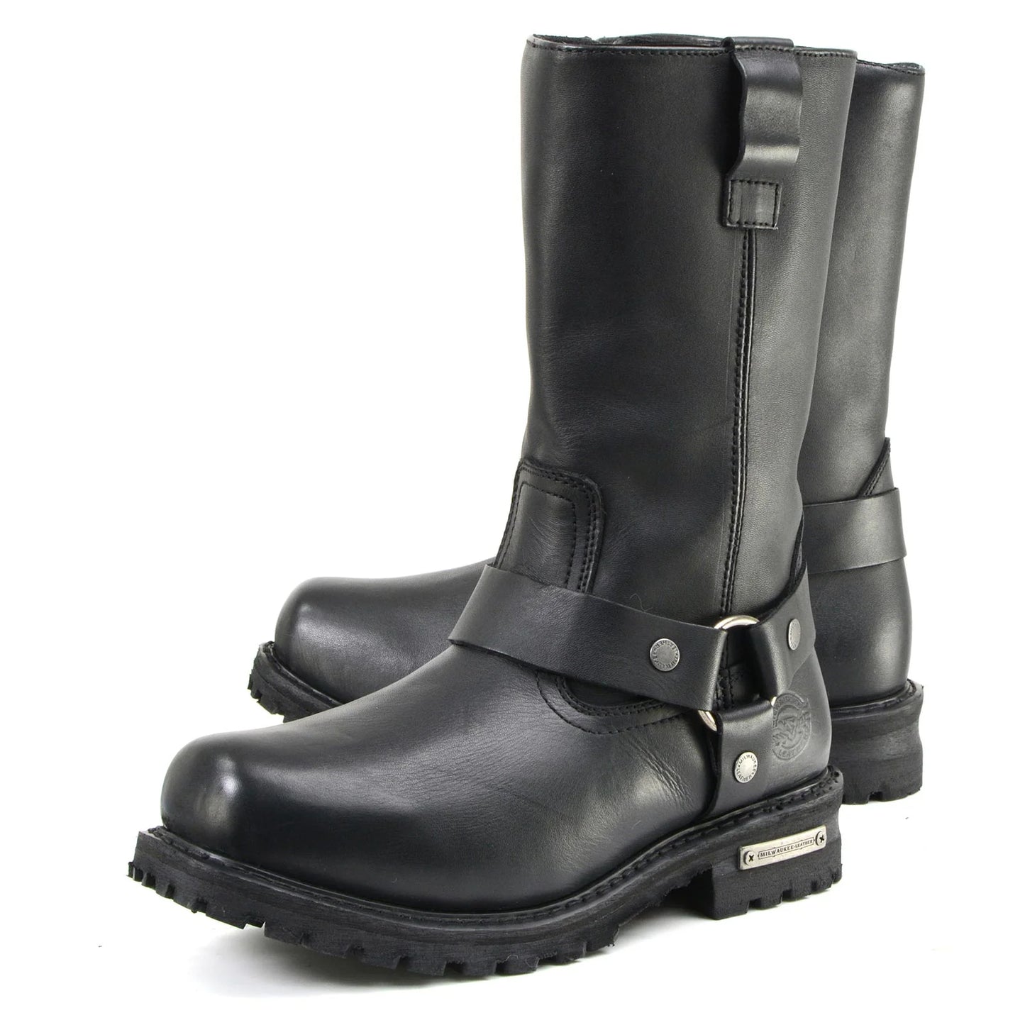 Men’s Black Leather11-inch Wide Width Waterproof Harness Square Toe Boots