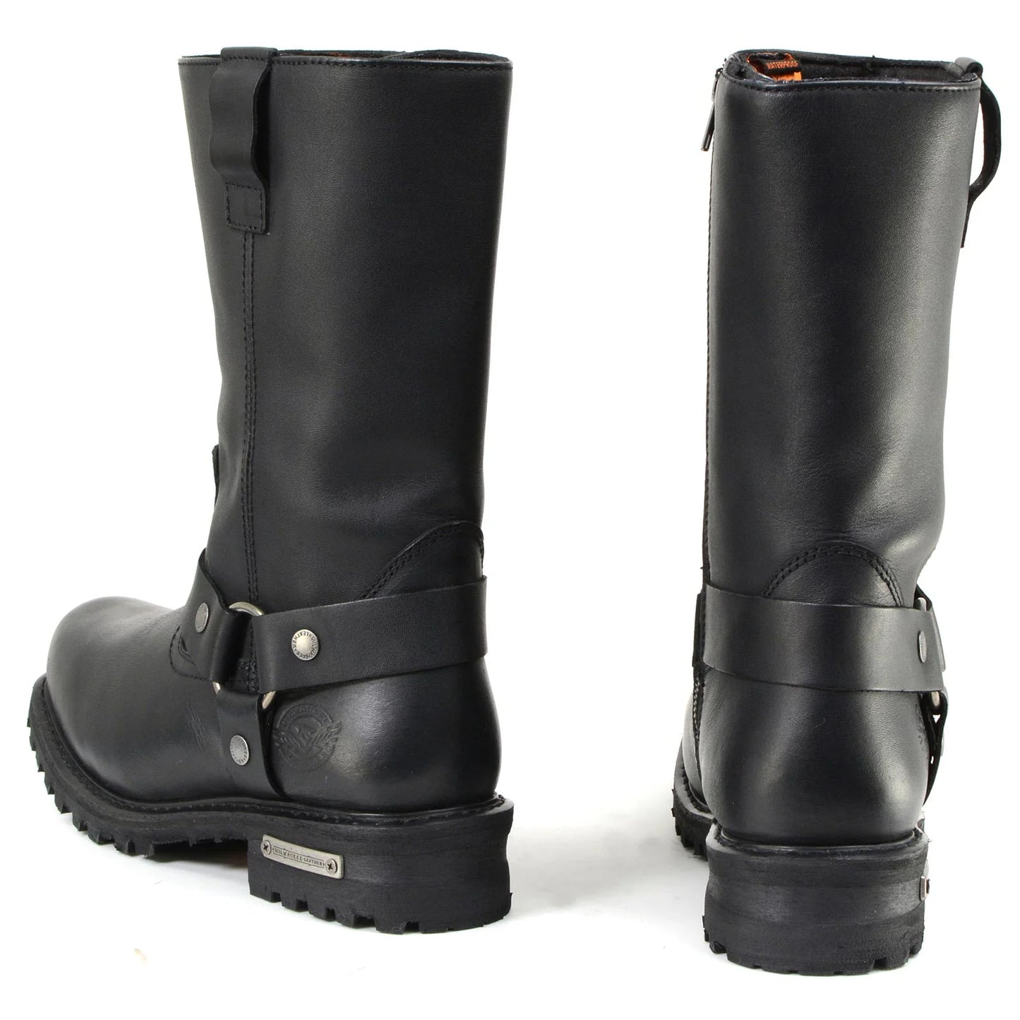 Men’s Black Leather11-inch Wide Width Waterproof Harness Square Toe Boots