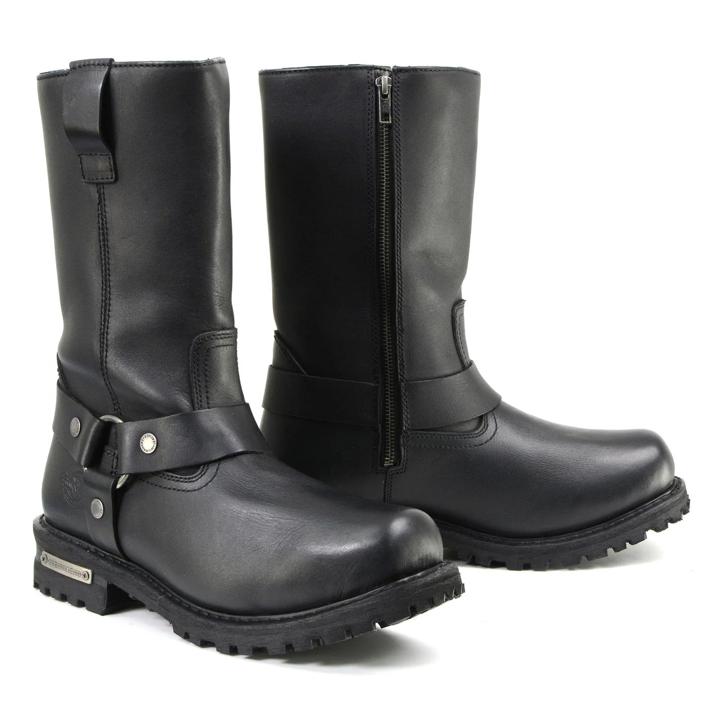 Men’s Black Leather11-inch Wide Width Waterproof Harness Square Toe Boots