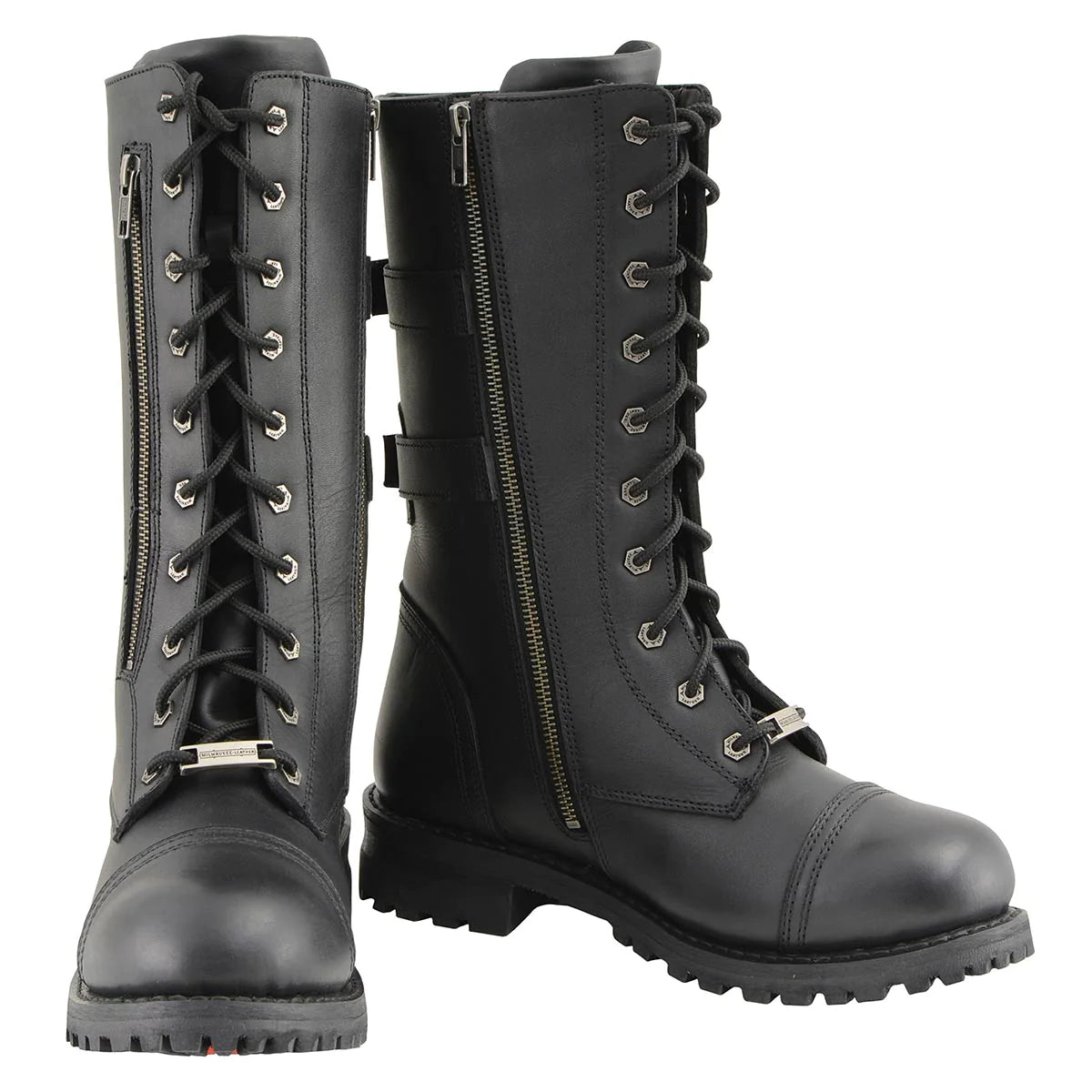 Men’s Black Tall ‘Tactical’ Lace-Up Boots with Buckles Storage Pockets