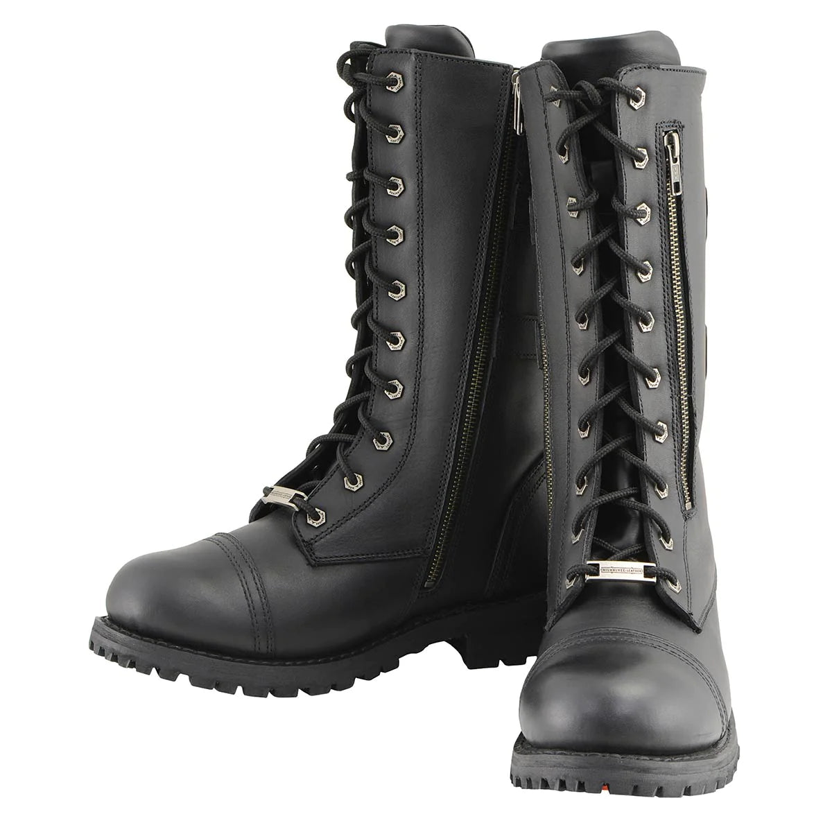 Men’s Black Tall ‘Tactical’ Lace-Up Boots with Buckles Storage Pockets