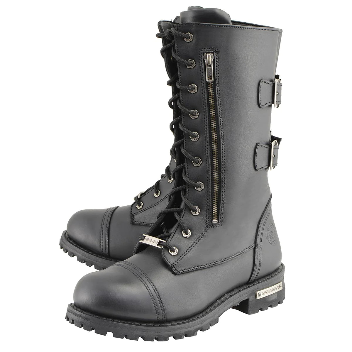 Men’s Black Tall ‘Tactical’ Lace-Up Boots with Buckles Storage Pockets