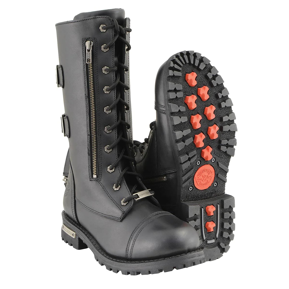 Men’s Black Tall ‘Tactical’ Lace-Up Boots with Buckles Storage Pockets