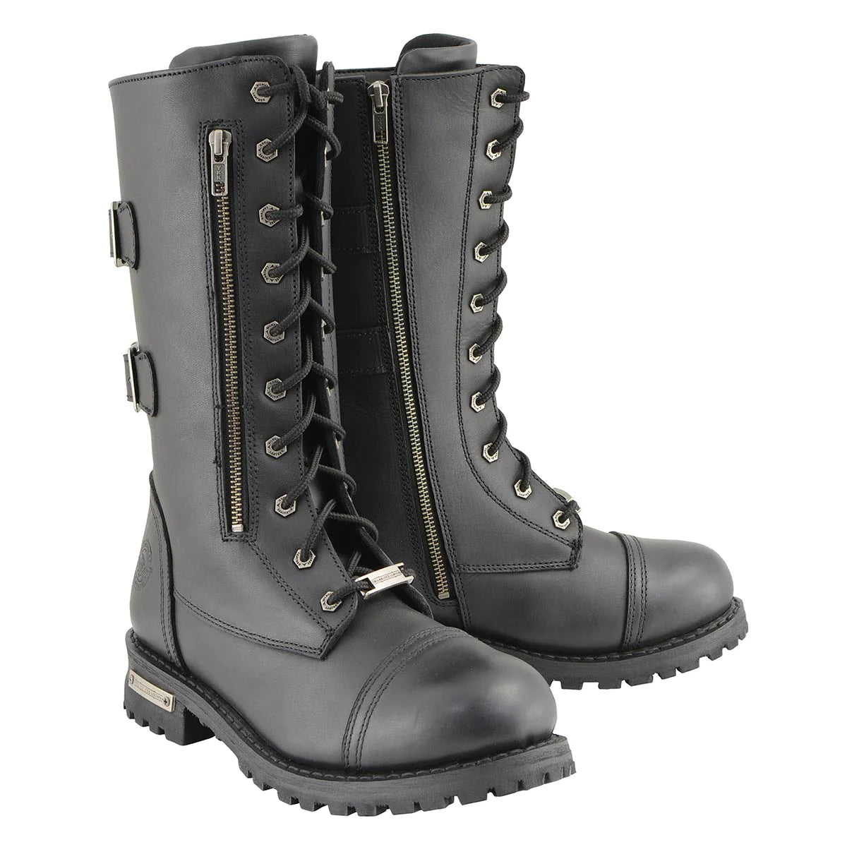 Men’s Black Tall ‘Tactical’ Lace-Up Boots with Buckles Storage Pockets