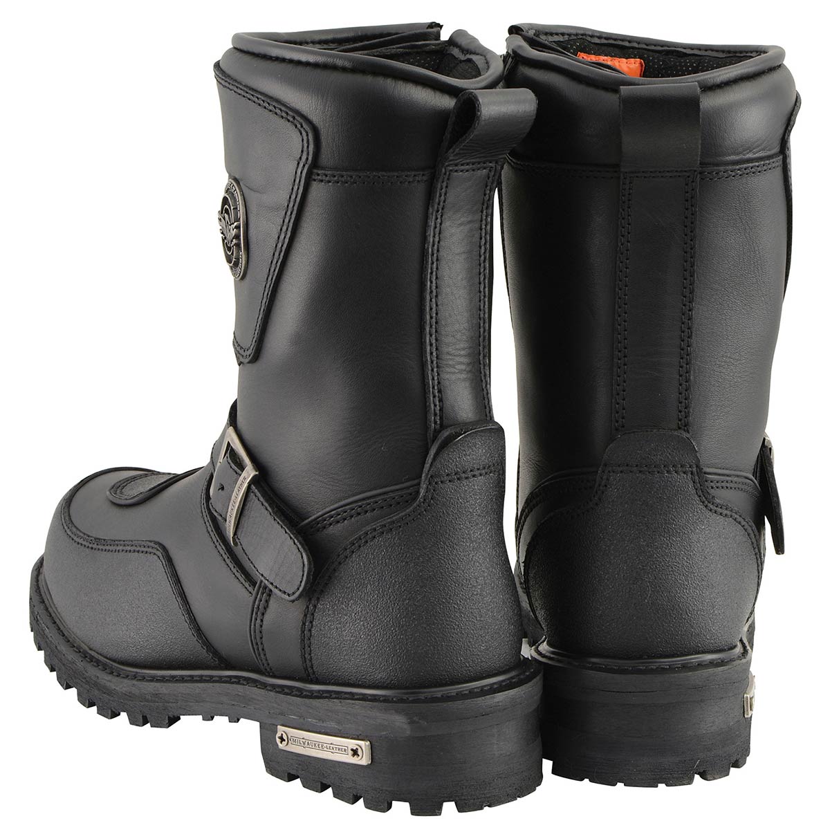 Men's Black 'Wide Width' 9-inch Waterproof Engineer Leather Boots with Reflective Piping