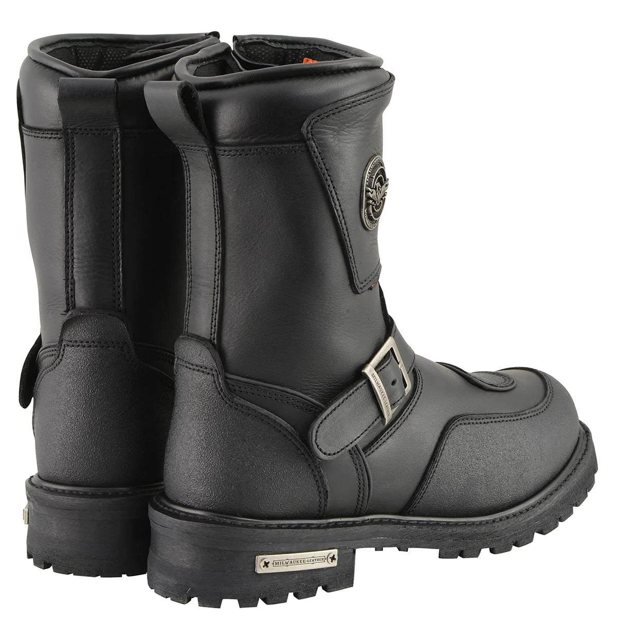 Men's Black 'Wide Width' 9-inch Waterproof Engineer Leather Boots with Reflective Piping