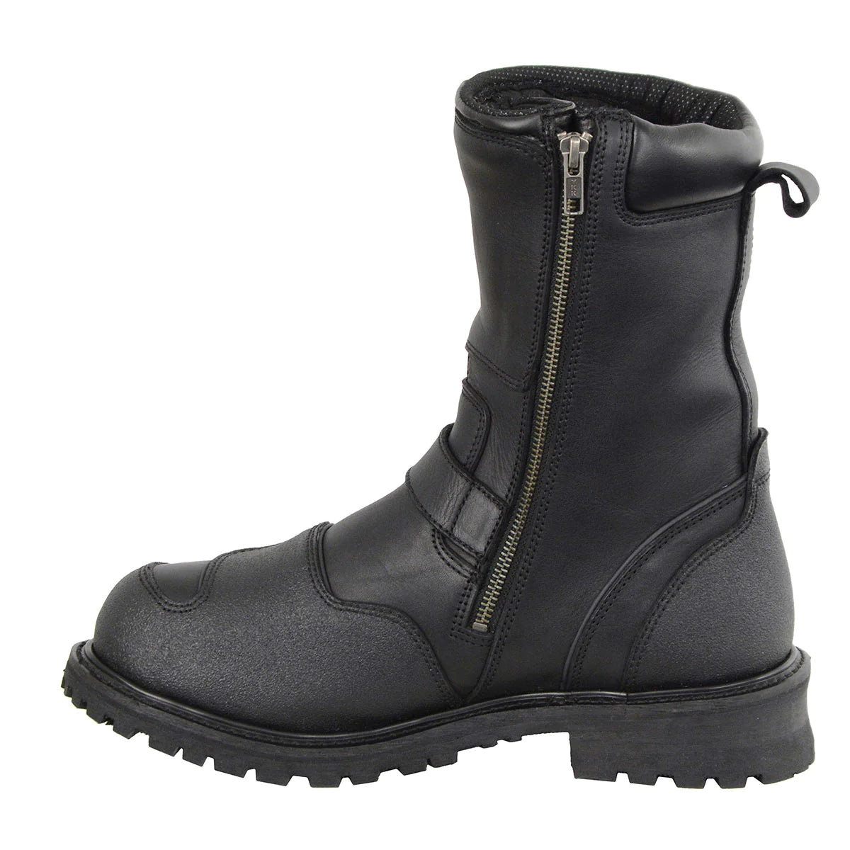 Men's Black 'Wide Width' 9-inch Waterproof Engineer Leather Boots with Reflective Piping