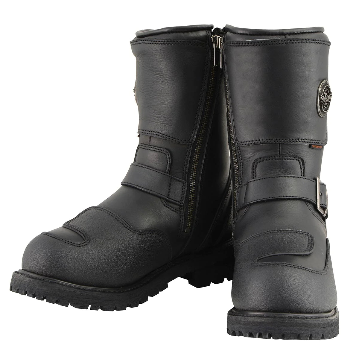 Men's Black 'Wide Width' 9-inch Waterproof Engineer Leather Boots with Reflective Piping