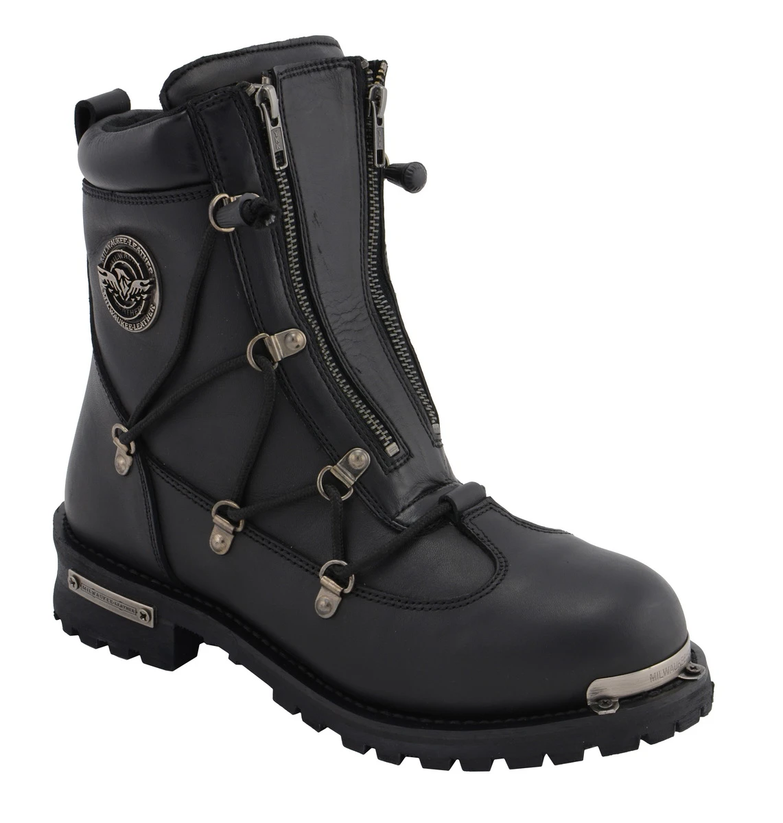 Milwaukee Leather MBM9075 Mens Black 6-inch Plain Toe Dual Zipper Lock Leather Boots