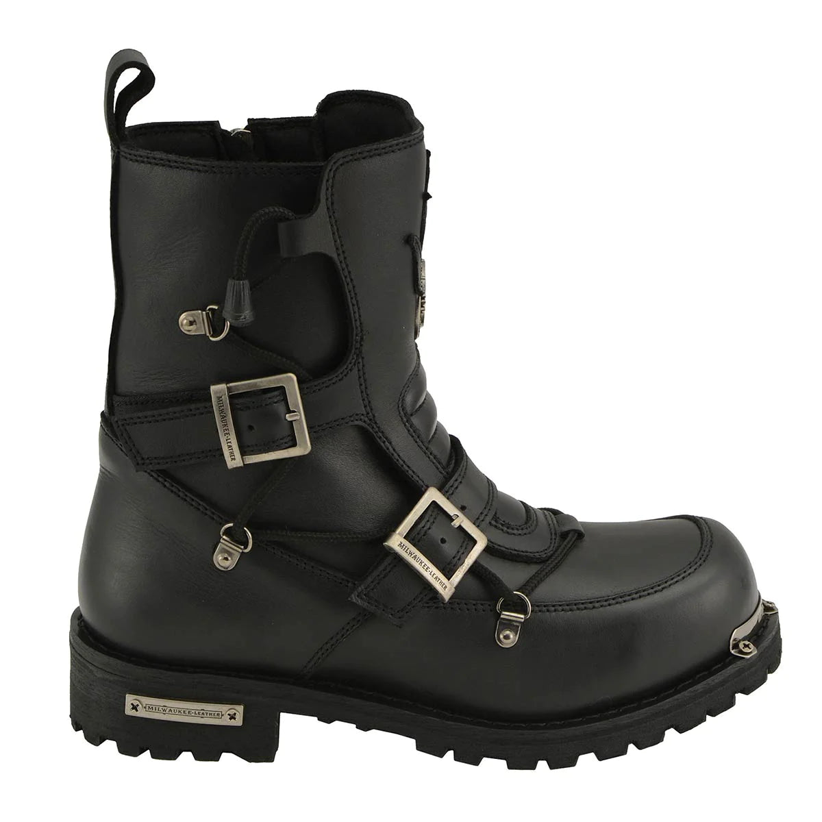 Men’s Black 'Tactical' Logger Leather Boots with Buckle Enhancement