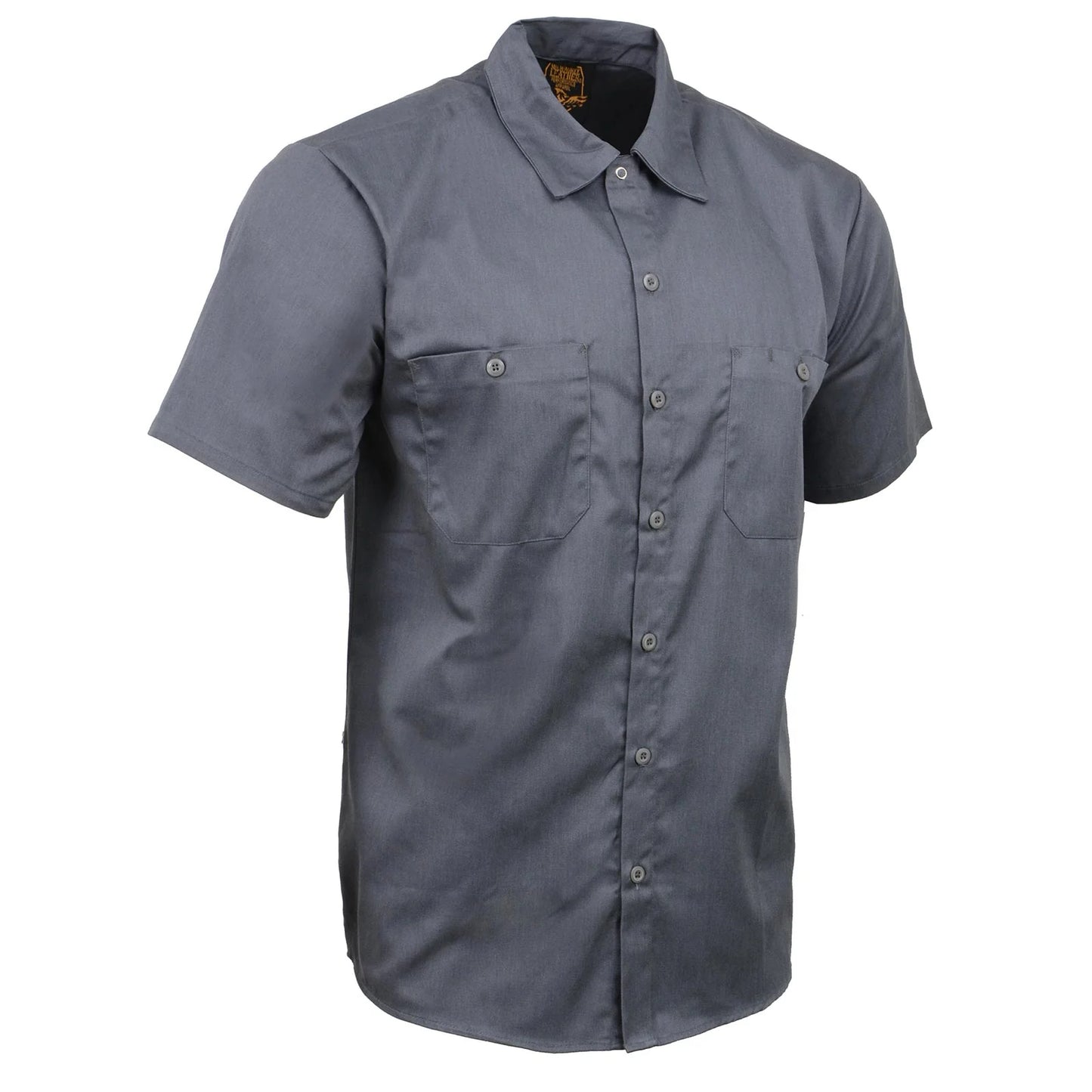 Grey Button Up Heavy Duty Work Shirt For Men's, Classic Mechanic Work Shirt w/ Pockets