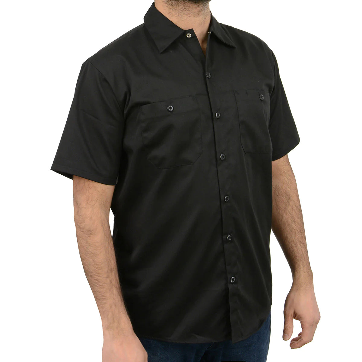 Black Button Up Heavy-Duty Work Shirt for Men's, Classic Mechanic Work Shirt w/ Pockets