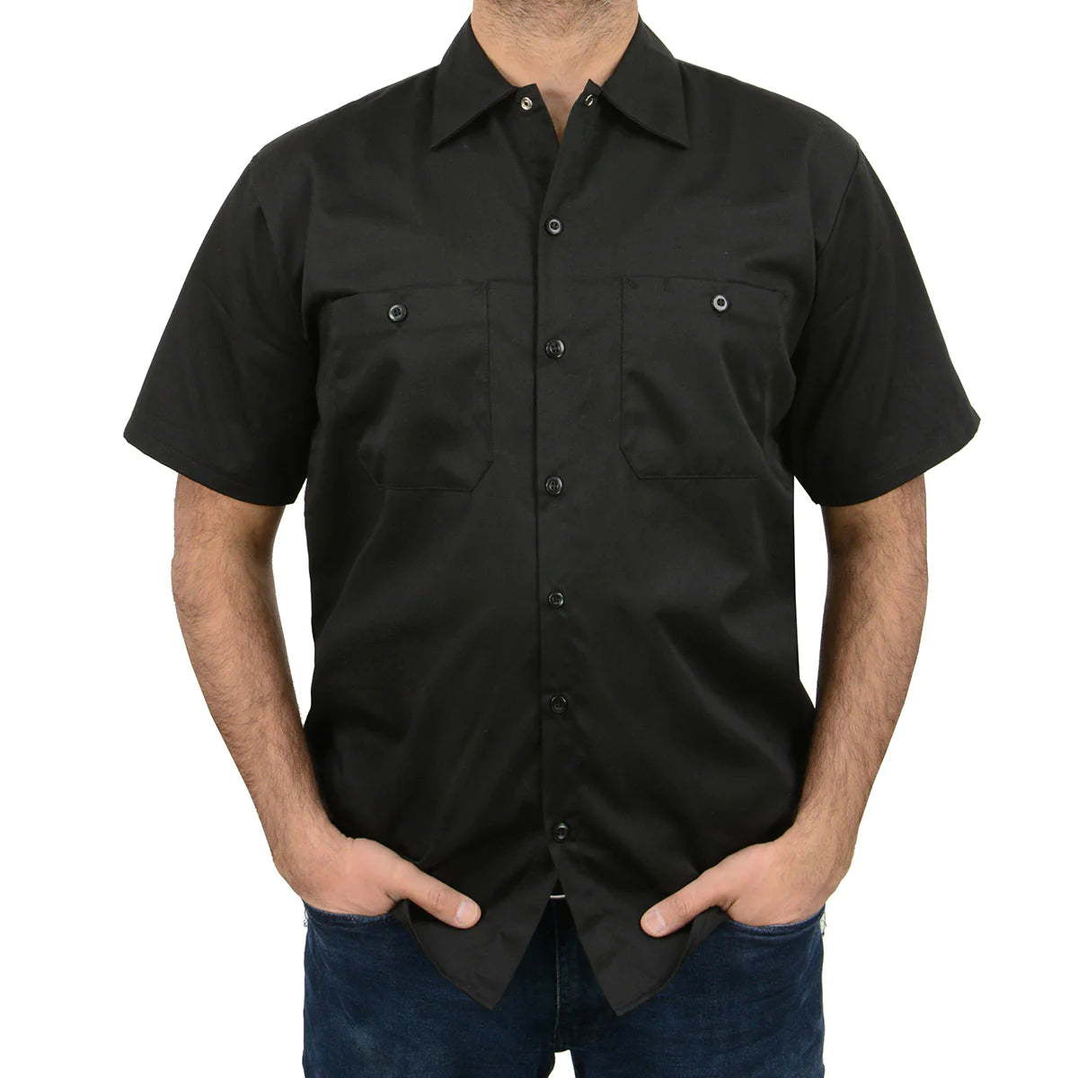 Black Button Up Heavy-Duty Work Shirt for Men's, Classic Mechanic Work Shirt w/ Pockets