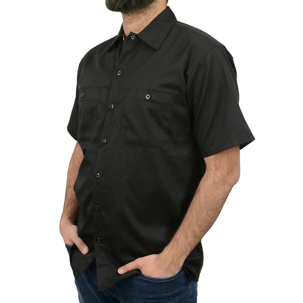 Black Button Up Heavy-Duty Work Shirt for Men's, Classic Mechanic Work Shirt w/ Pockets