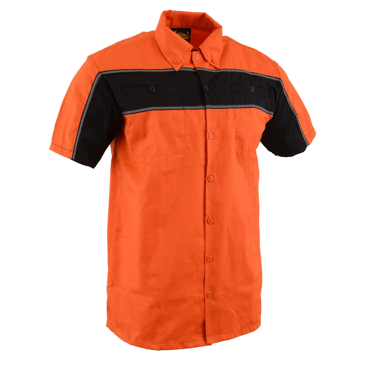 Black with Orange Button Up Heavy-Duty Work Shirt for Men's, Classic Mechanic Work Shirt