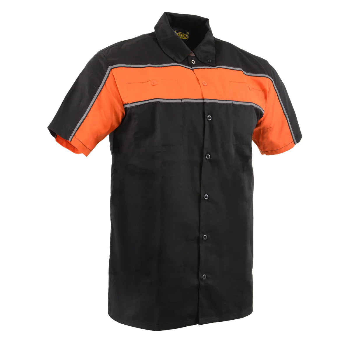 Black and Orange Button Up Heavy-Duty Work Shirt for Men's, Classic Mechanic Work Shirt