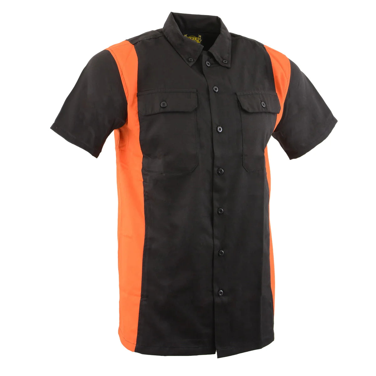 Black and Orange Button Up Heavy-Duty Work Shirt for Men's, Classic Mechanic Work Shirt