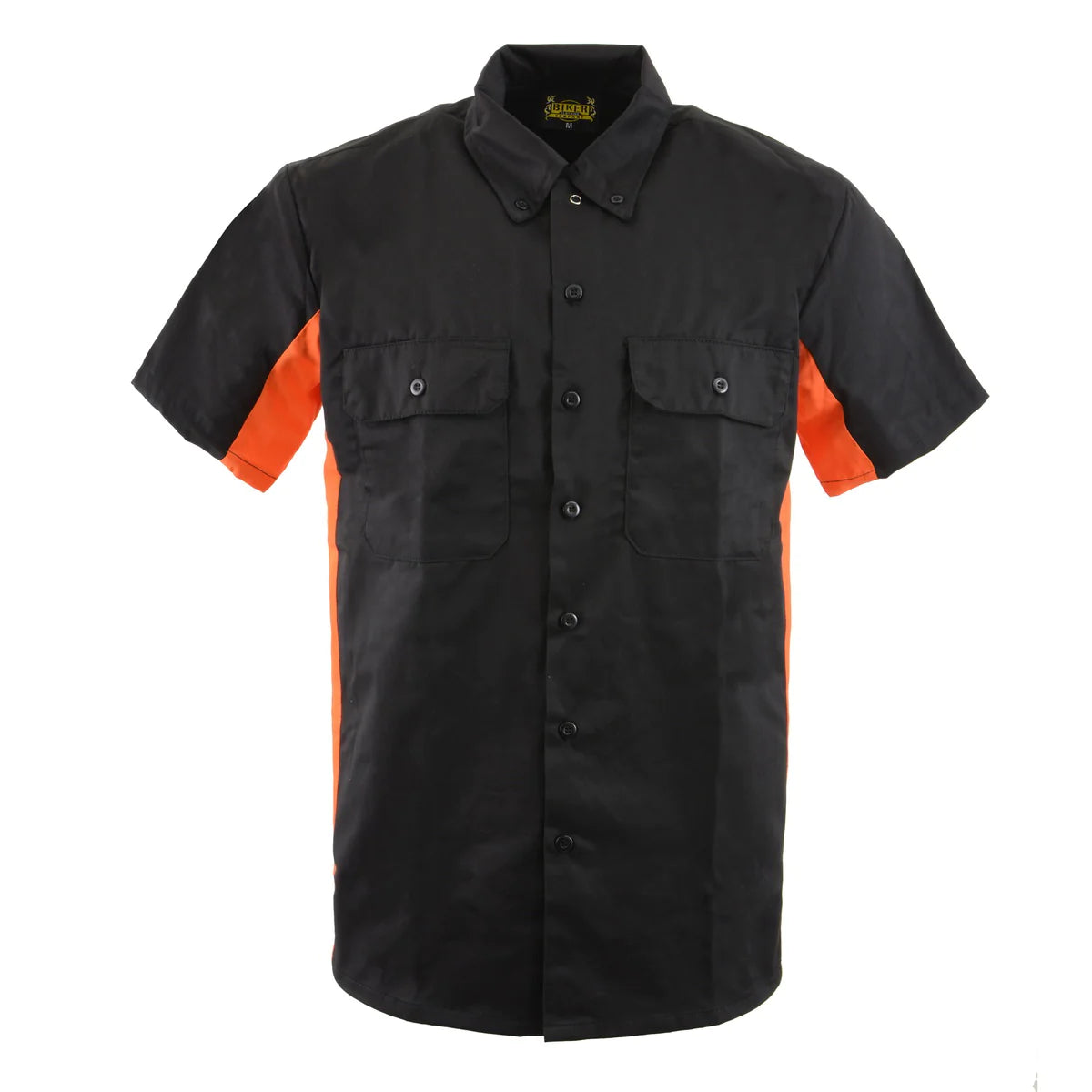 Black and Orange Button Up Heavy-Duty Work Shirt for Men's, Classic Mechanic Work Shirt