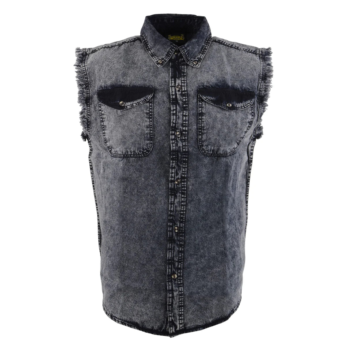 Men’s Grey and Black Cut Off Denim Button Down Shirt