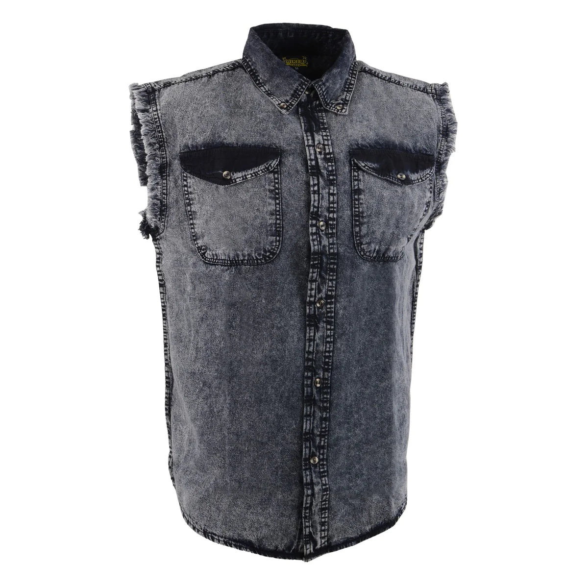 Men’s Grey and Black Cut Off Denim Button Down Shirt