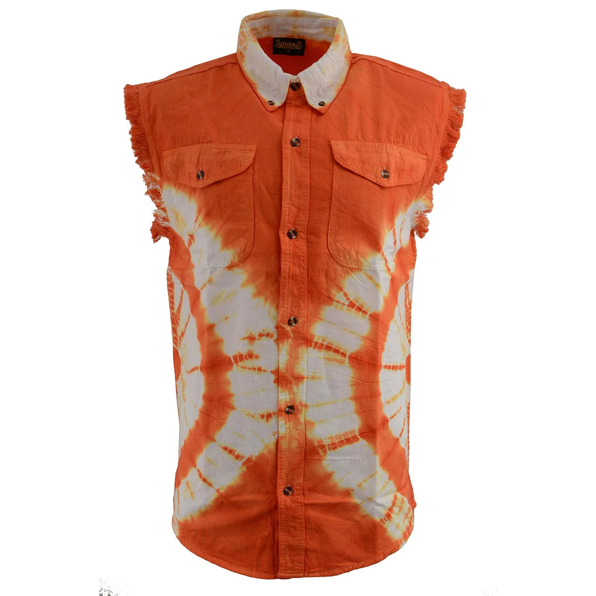 Men’s Orange and White Cut Off Button Down Shirt