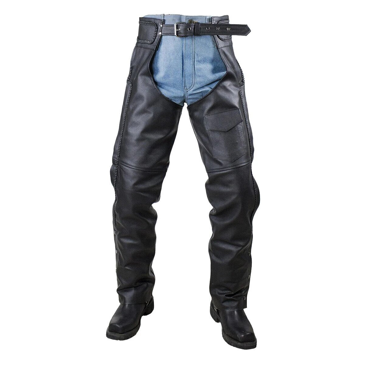 VANCE LEATHER BASIC ECONOMY LEATHER CHAPS WITH BRAID TRIM