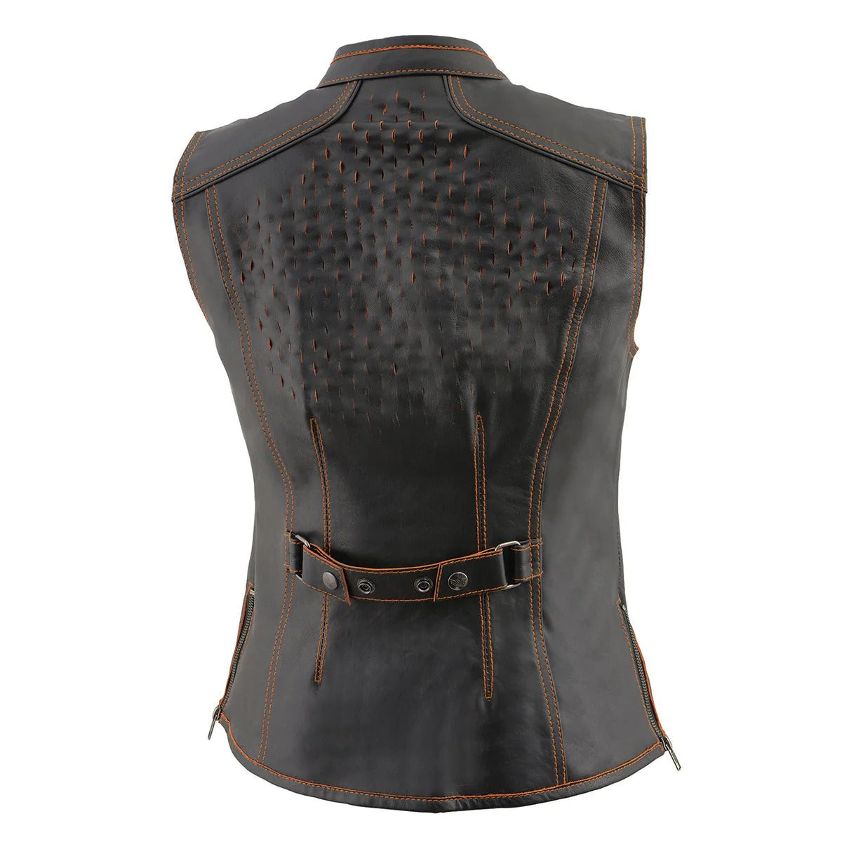 Milwaukee Leather MLL4507 Women's 'Laser Cut' Distressed Black and Orange Scuba Style Vest