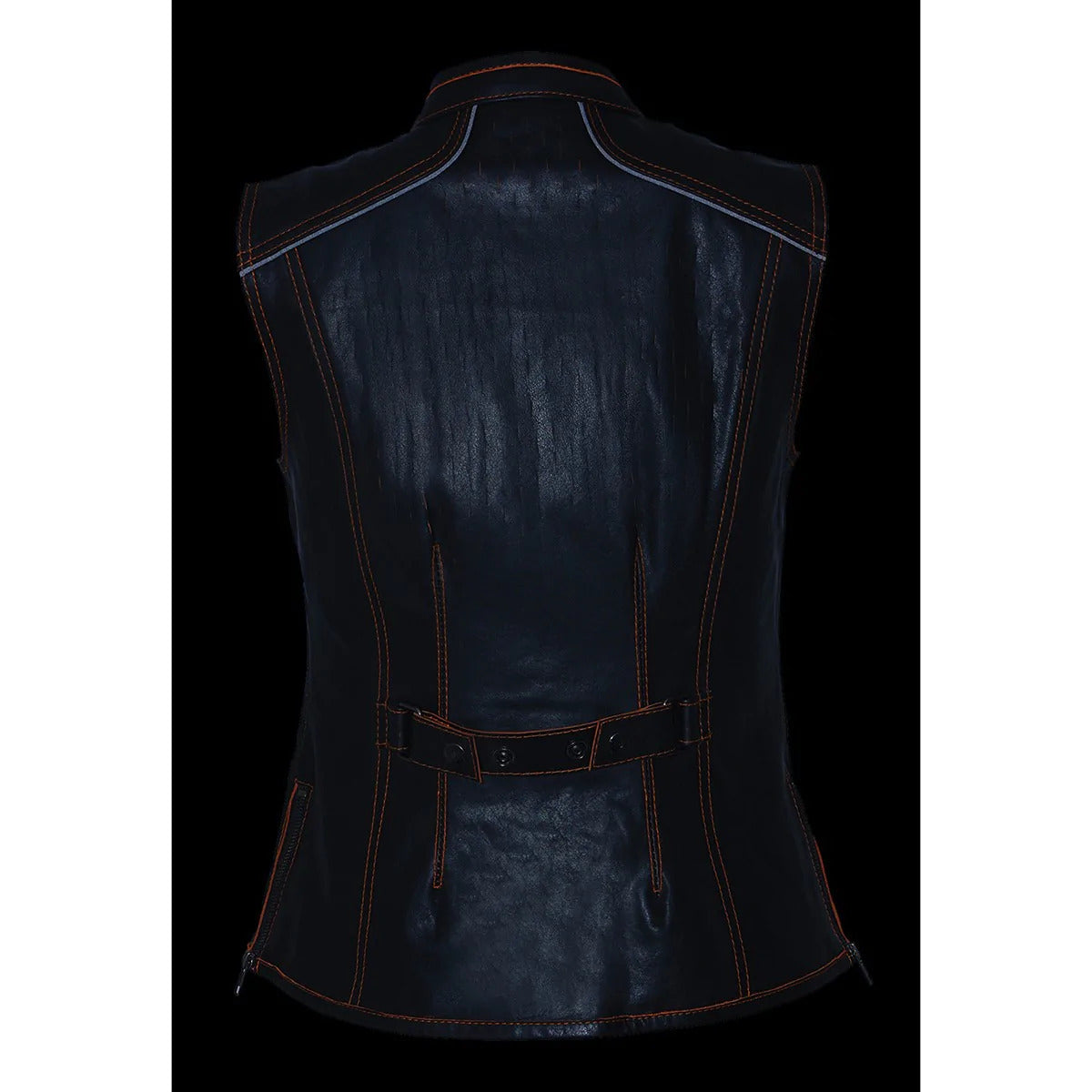 Milwaukee Leather MLL4507 Women's 'Laser Cut' Distressed Black and Orange Scuba Style Vest