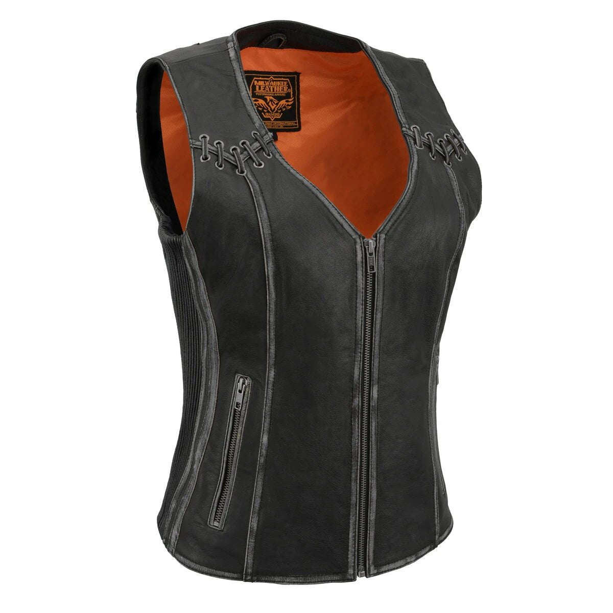 Milwaukee Leather MLL4526 Women's Distressed Grey Leather Vest