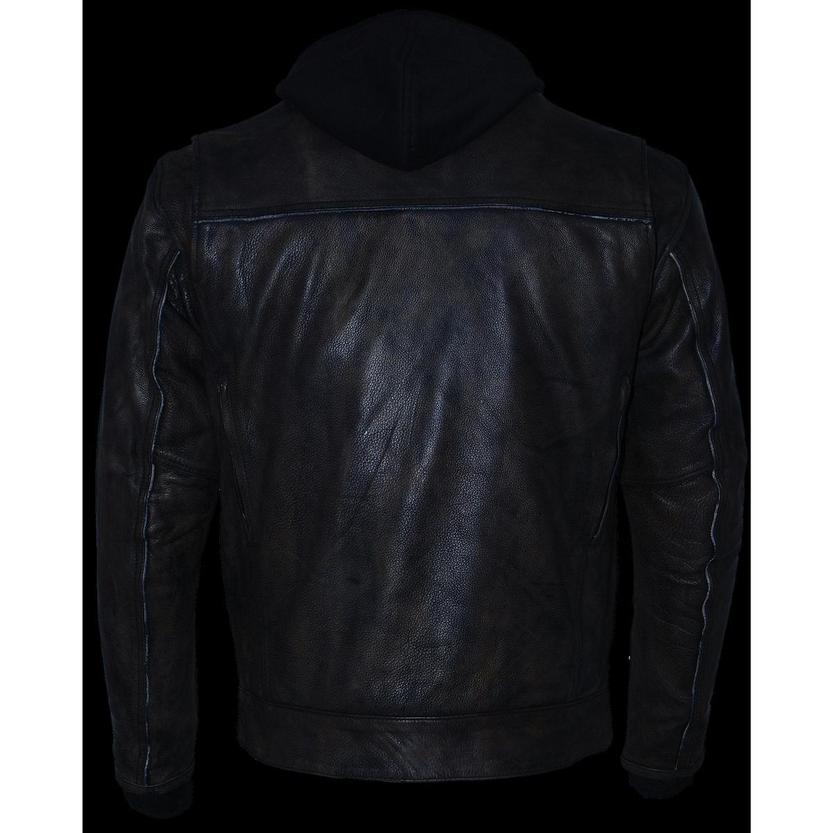 Men's Distressed Brown Leather ‘Utility Pocket’ Vented Jacket with Removable Hoodie