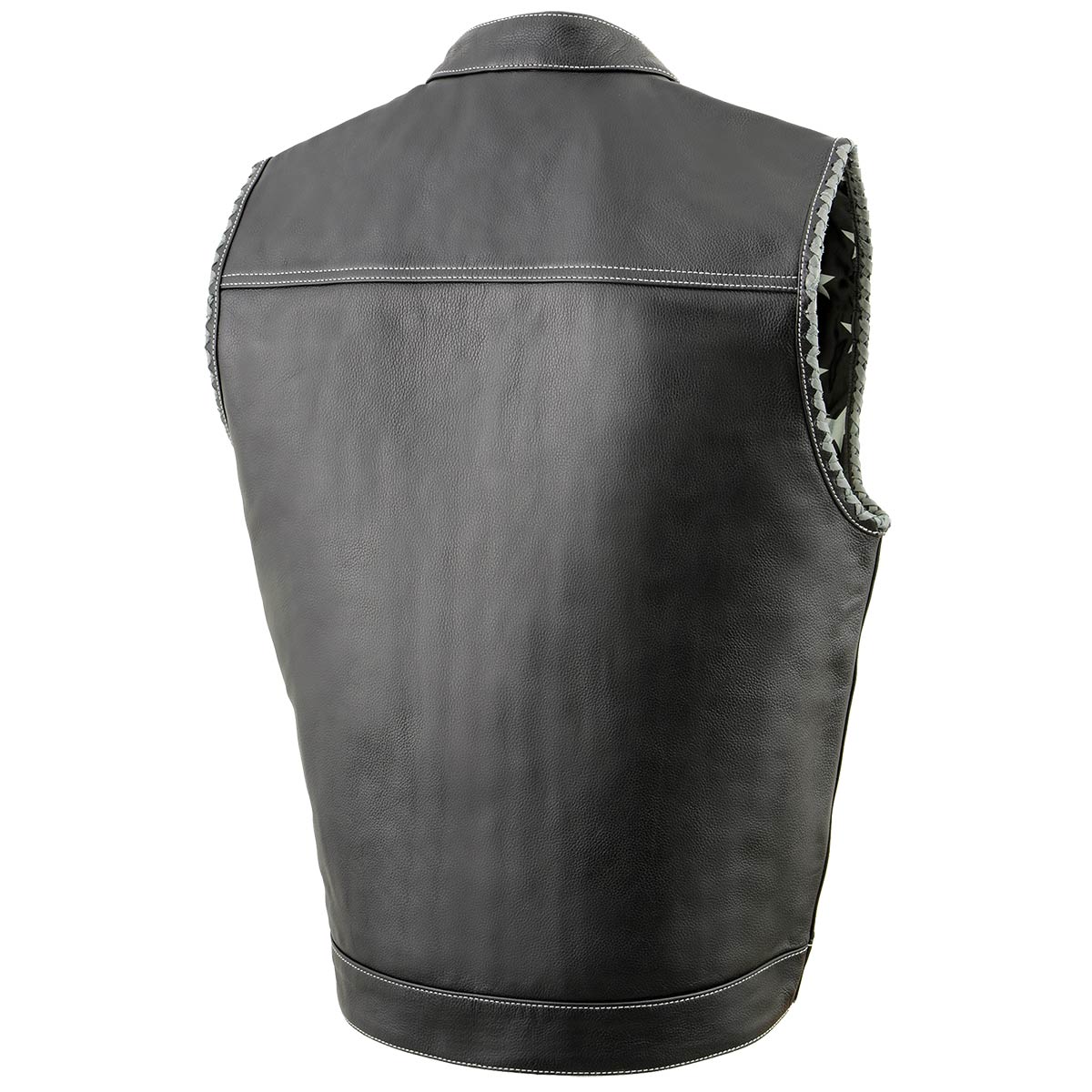 Men’s ‘Old Glory’ Black Leather with Grey Stitching Vest and Laced Arm Holes