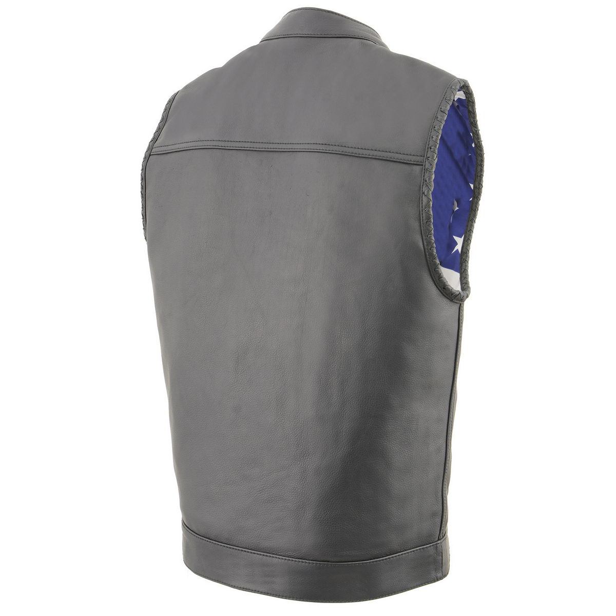 Men’s ‘Old Glory’ Black Leather Vest with Laced Arm Holes