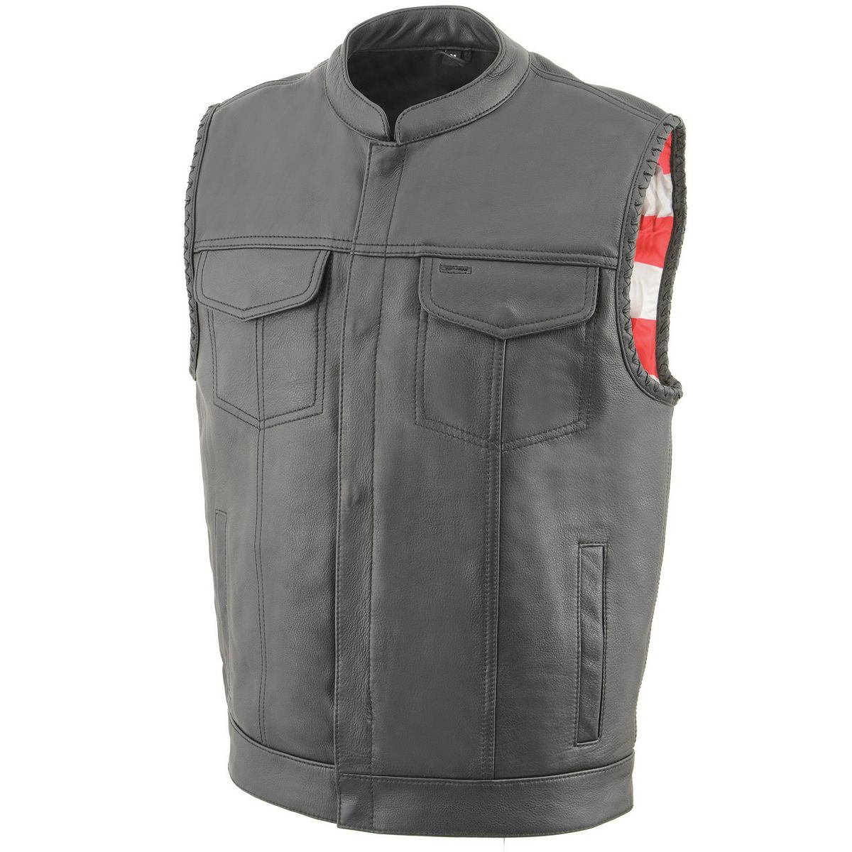 Men’s ‘Old Glory’ Black Leather Vest with Laced Arm Holes