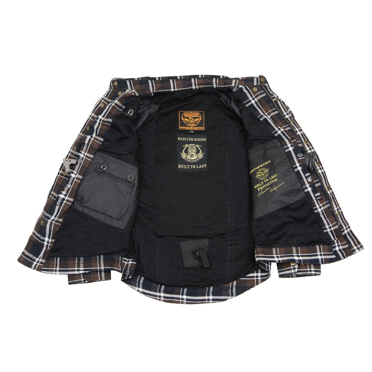 Men's Brown, Black and White Armored Long Sleeve Flannel Shirt with Kevlar