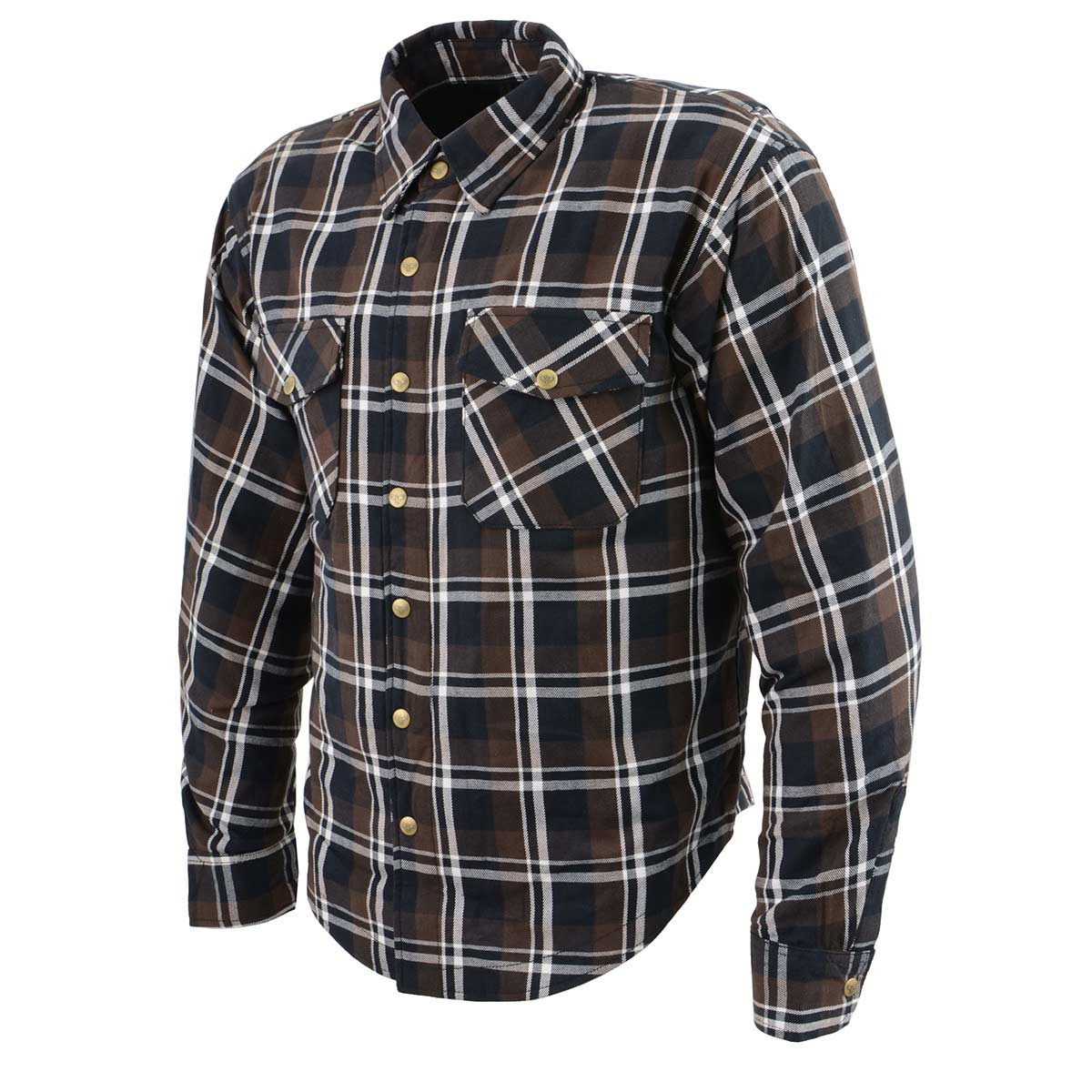 Men's Brown, Black and White Armored Long Sleeve Flannel Shirt with Kevlar