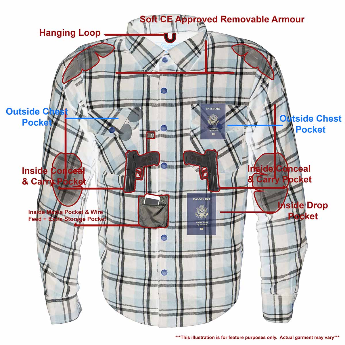 Men's Brown, Black and White Armored Long Sleeve Flannel Shirt with Kevlar