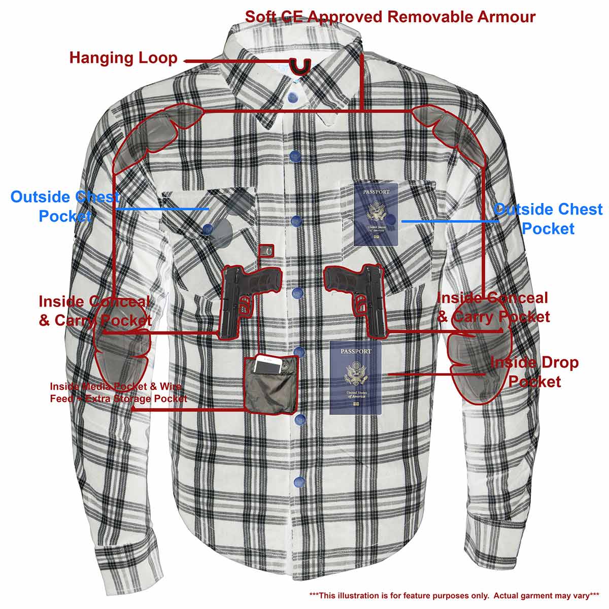 Men's Brown, Black and White Armored Long Sleeve Flannel Shirt with Kevlar
