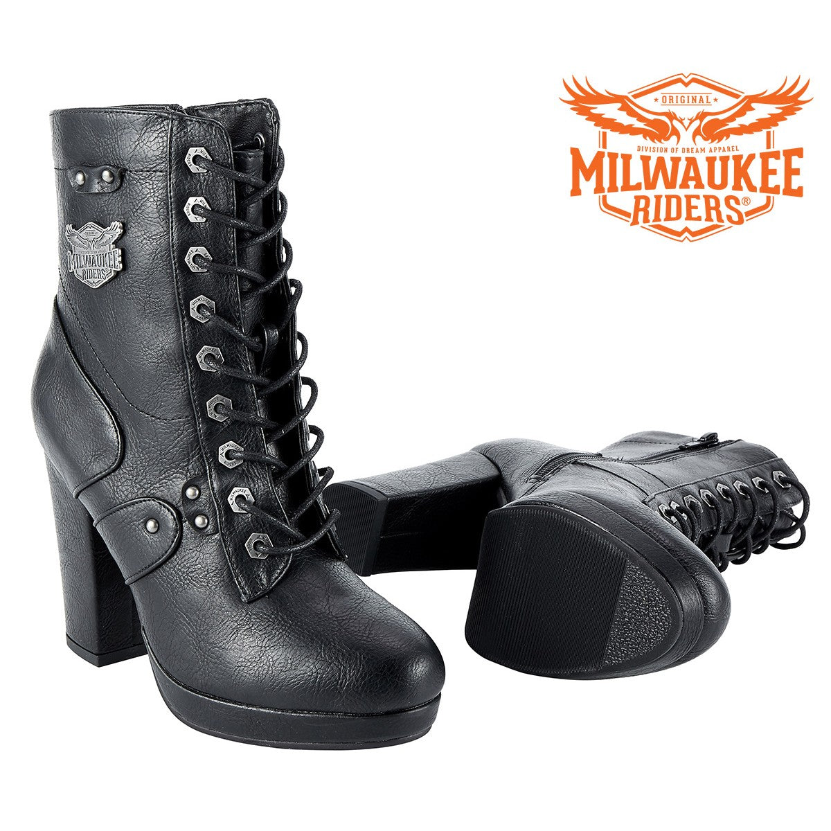 Womens Leather Zippered Chunky Heel Boots By Milwaukee Riders®