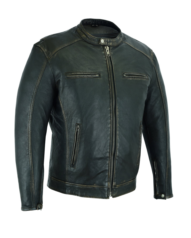 Men's Cruiser Jacket in Lightweight Drum Dyed Distressed Naked Lambskin