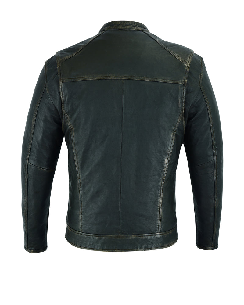 Men's Cruiser Jacket in Lightweight Drum Dyed Distressed Naked Lambskin