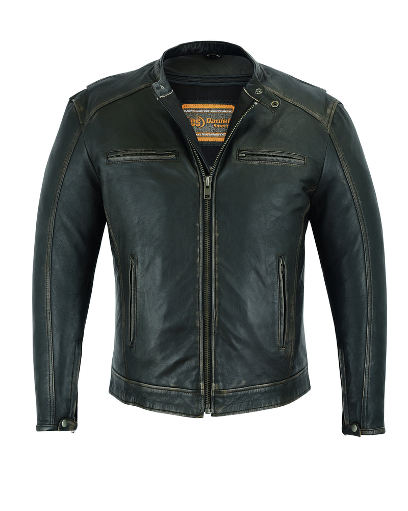 Men's Cruiser Jacket in Lightweight Drum Dyed Distressed Naked Lambskin