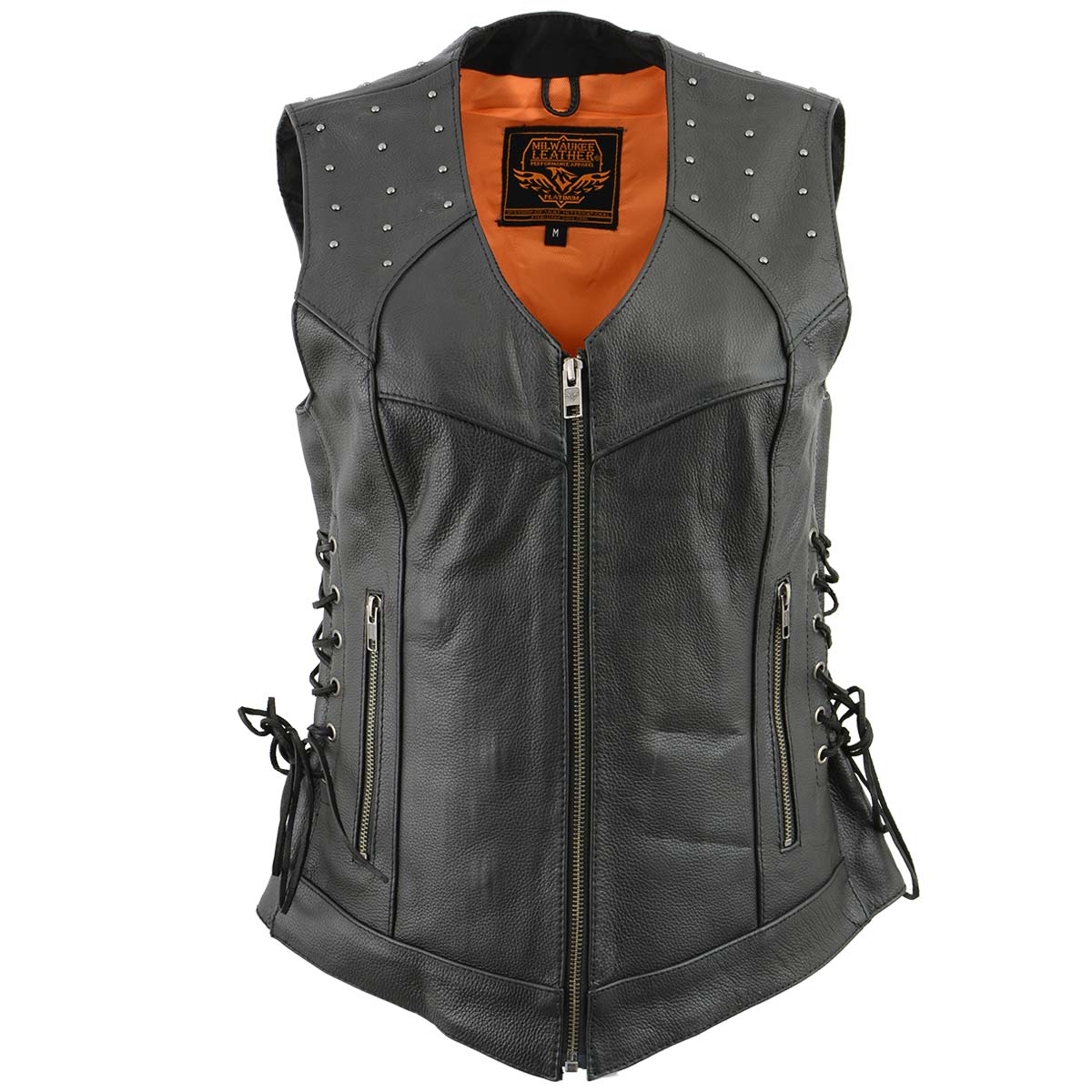 Milwaukee Leather MLL4504 Women's 'Riveted' Black Leather Vest with Side Laces