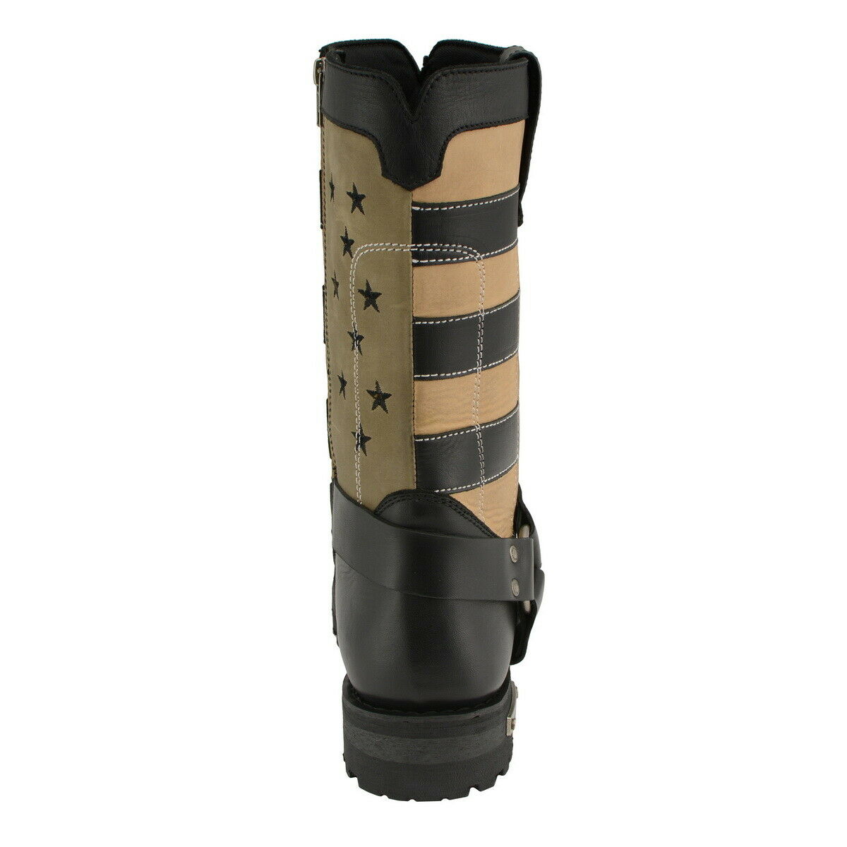 Milwaukee Leather MBM9045 Men's Stars and Stripes Black with Tan Motorcycle Harness Boots