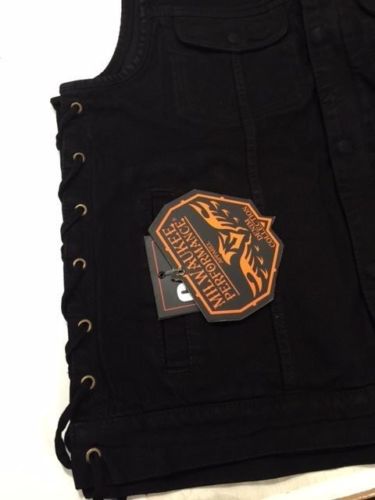 MEN’S MOTORCYCLE RIDING LIGHT WEIGHT BLK DENIM VEST WITH SIDE LACES & ZIPPER