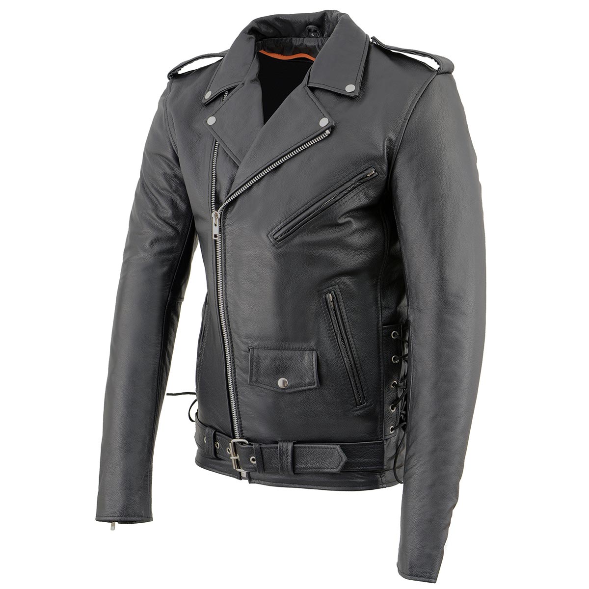 Men's TALL Classic Side Lace Police Style Motorcycle Leather Jacket