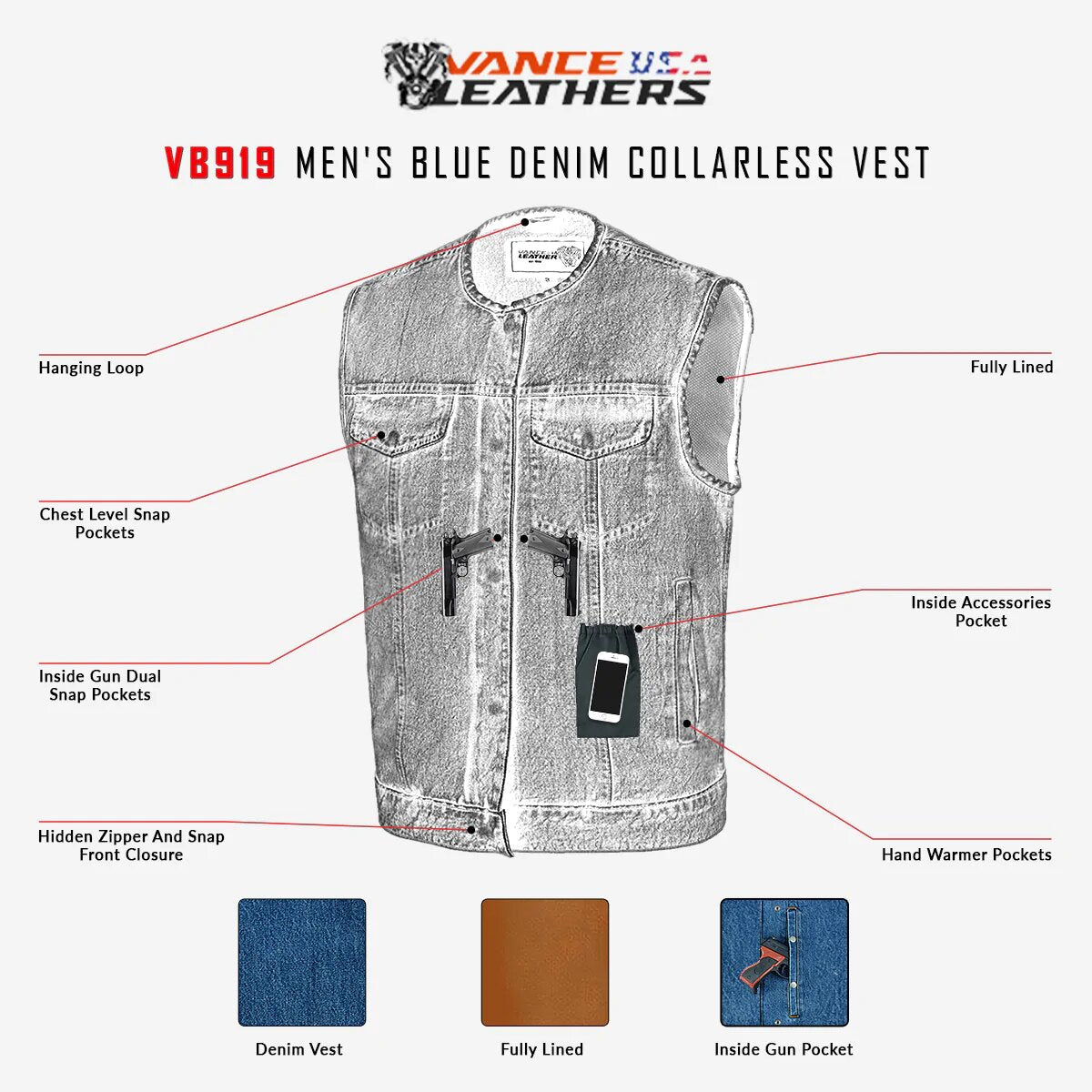 Men's Blue Denim Collarless Vest