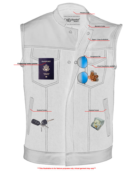 MEN’S LEATHER/DENIM COMBO VEST WITHOUT COLLAR