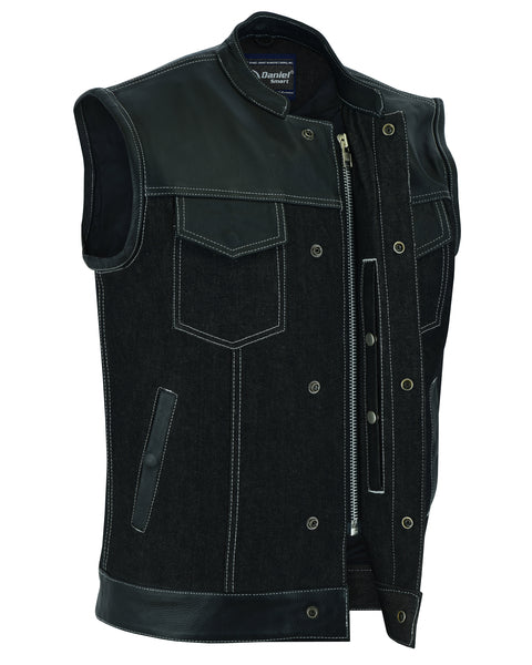 MEN’S LEATHER/DENIM COMBO VEST