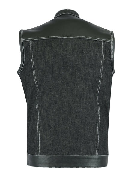 MEN’S LEATHER/DENIM COMBO VEST